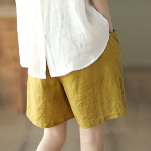 Quần sooc linen lưng thun hai túi chéo một màu - NU7039