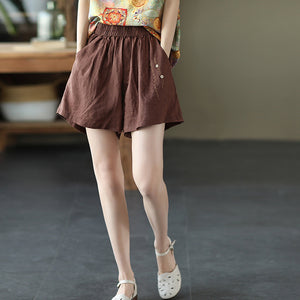 Quần sooc linen lưng thun thêu dây leo đính khuy - NU6959