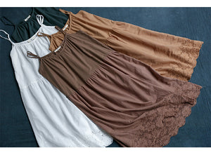Đầm liền linen hai dây form xòe thêu hoa lá - NU6941