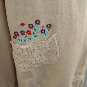 Quần baggy linen lưng thun thêu giỏ hoa ống túm dây rút - NU6631