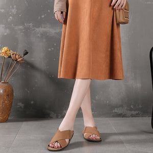 Dép da retro may tay đế bệt giày - NU5243