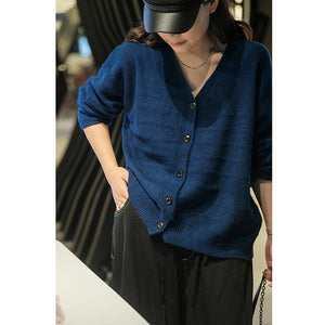 Áo khoác len cashmere dài tay cổ V kiểu gân nổi - NU7734