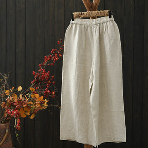 Quần baggy linen lưng thun dây rút ống rộng thêu hoa lá - NU8294