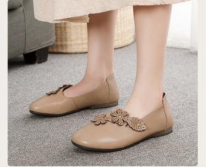 Giày da retro đính hoa thủ công đế bệt - OD0701