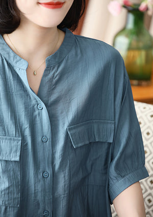 Áo sơ mi linen ngắn tay cổ V hai túi vuông - NU8560