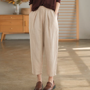 Quần baggy linen lưng thun một màu hai túi chéo - NU6929