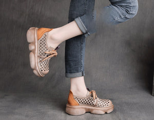 Giày da retro Sneaker đục lỗ để bằng - OD0641