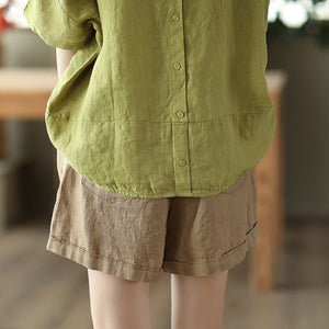 Quần sooc linen lưng thun dây rút hai túi vuông  - NU7498