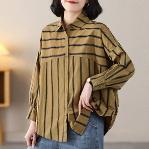 Áo sơ mi linen dài tay cổ đức kẻ sọc vạt mullet hai mảnh - NU8461