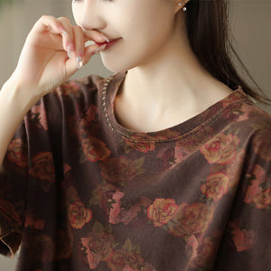 Áo T-shirt ngắn tay cổ tròn in hoa lá đơn sắc - NU8630
