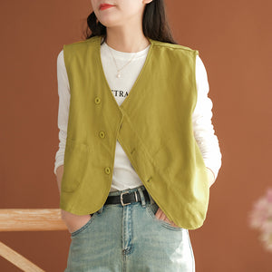 Áo khoác gile denim sát nách cổ V khuy lệch - NU8254