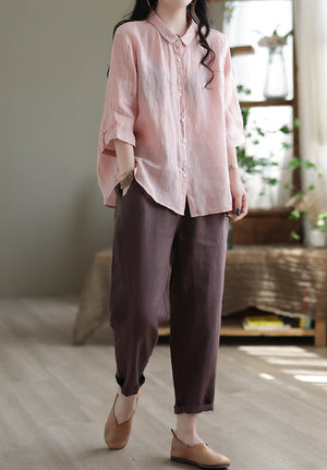 Quần baggy linen lưng thun ống đứng một khuy cài - NU7443