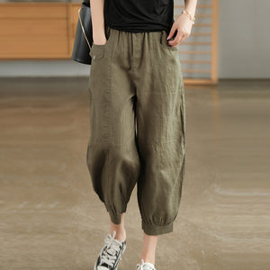 Quần baggy linen lưng thun hai túi nắp kiểu - NU7179