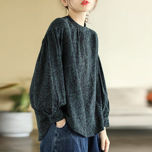 Áo sơ mi linen dài tay cổ tròn in hoa lá liti - NU8147