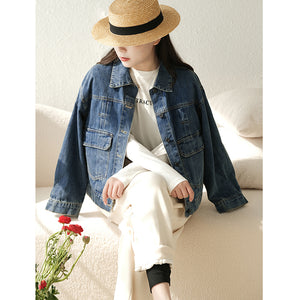 Áo khoác jacket denim dài tay cổ đức túi vuông - NU8251