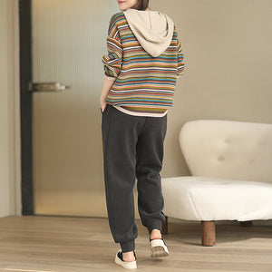 Áo hoodies len dệt kim dài tay kẻ sọc sắc màu - NU8120