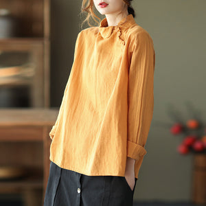 Áo sơ mi linen dài tay cổ pipi khuy chéo - NU8140