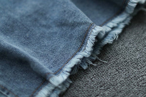 Chân váy denim lưng thun thêu cô bé xẻ tà - NU8658