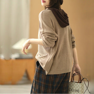 Áo khoác len hoodies cardigan có mũ chệch màu - NU7792