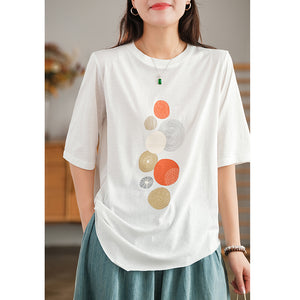 Áo T-shirt ngắn tay cổ tròn vạt chéo in những vòng tròn - NU7243