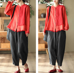 Quần baggy linen lưng thun dây rút ống rộng hai túi chéo - NU6865