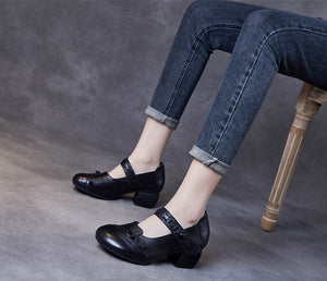 Giày da retro đế cao quai đan thủ công - OD1186