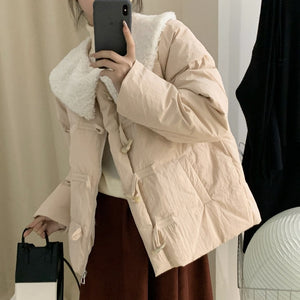 Áo khoác lông vũ dài tay cổ thủy thủ khuy sừng - NU8004