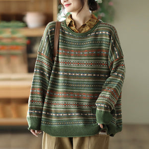 Áo len dài tay cổ tròn hoa văn thổ cẩm - NU7944