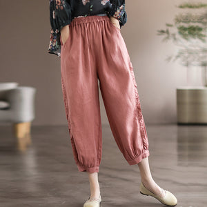Quần baggy linen lưng thun viền xếp ly - NU7104