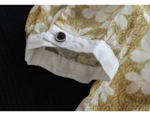 Áo sơ mi linen tay lửng cổ pipi đơn sắc in hoa liti - NU6996