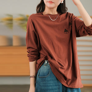 Áo T-shirt dài tay cổ tròn thêu ngôi nhà nhỏ - NU7961