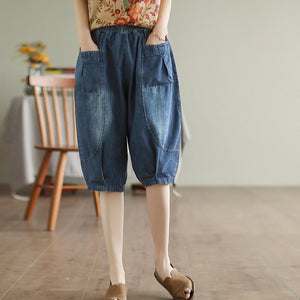 Quần sooc denim lưng thun xếp ly hai túi vuông - NU6936