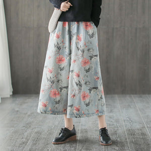 Quần baggy denim ống loe in hoa lá - NU2673 - kamaka.vn - thời trang nhật