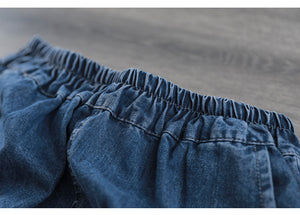 Quần baggy denim thêu chuồn chuồn và hoa bồ công anh - NU7602