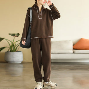 Bộ đồ thể thao gồm áo T-shirt dài tay cổ đứng và quần baggy lưng thun - NU7995