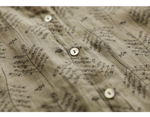 Áo sơ mi linen ngắn tay cổ pipi in hoa lá  - NU6834