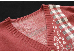 Áo khoác len cashmere dài tay cổ V hoa văn trừu tượng - NU7722