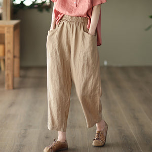 Quần baggy linen lưng thun túi vuông một màu - NU6970