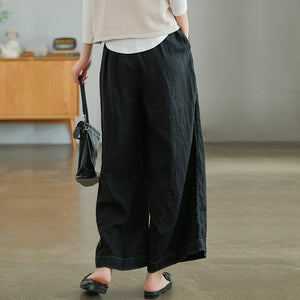 Quần baggy linen lưng thun ống rộng may chỉ nổi - NU7694