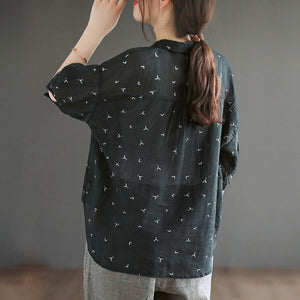 Áo sơ mi linen ngắn tay cổ đức in mỏ neo - NU7424