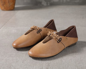 Giày da retro đế thấp quai đính hoa - NU5227