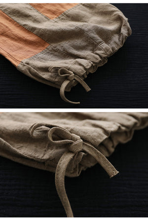 Quần baggy linen lưng thun phối vải màu gấu thắt dây - NU7367