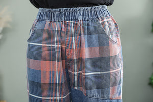 Quần baggy denim retro lưng thun kẻ sọc caro - NU8205
