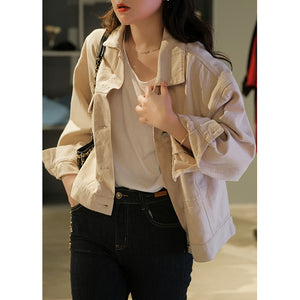 Áo khoác jacket denim dài tay cổ đức hai túi vuông - NU7746