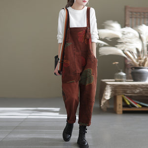 Quần baggy yếm retro in lá màu sắc - NU6625