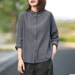 Áo sơ mi linen dài tay kẻ sọc đứng cổ pipi - NU4423