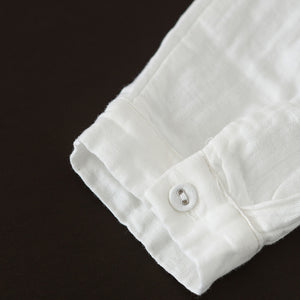 Áo sơ mi linen dài tay cổ đức một màu thêu trừu tượng - NU8150
