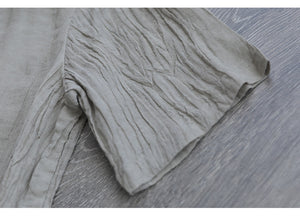 Áo sơ mi linen ngắn tay cổ V hai túi vuông vạt ngang - NU7422