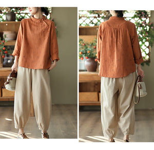 Áo sơ mi linen dài tay cổ pipi in hình ngộ nghĩnh - NU8257
