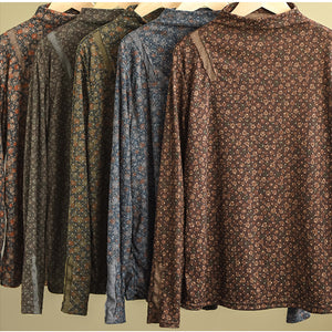 Áo T-shirt dài tay cổ đứng in hoa liti - NU8028
